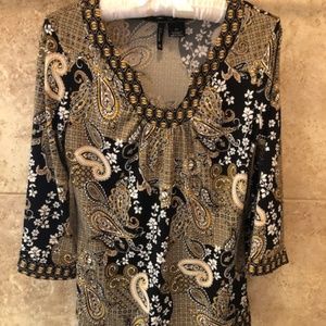 Women's Petite Blouse, 3/4 sleeve, Paisley/Flowers